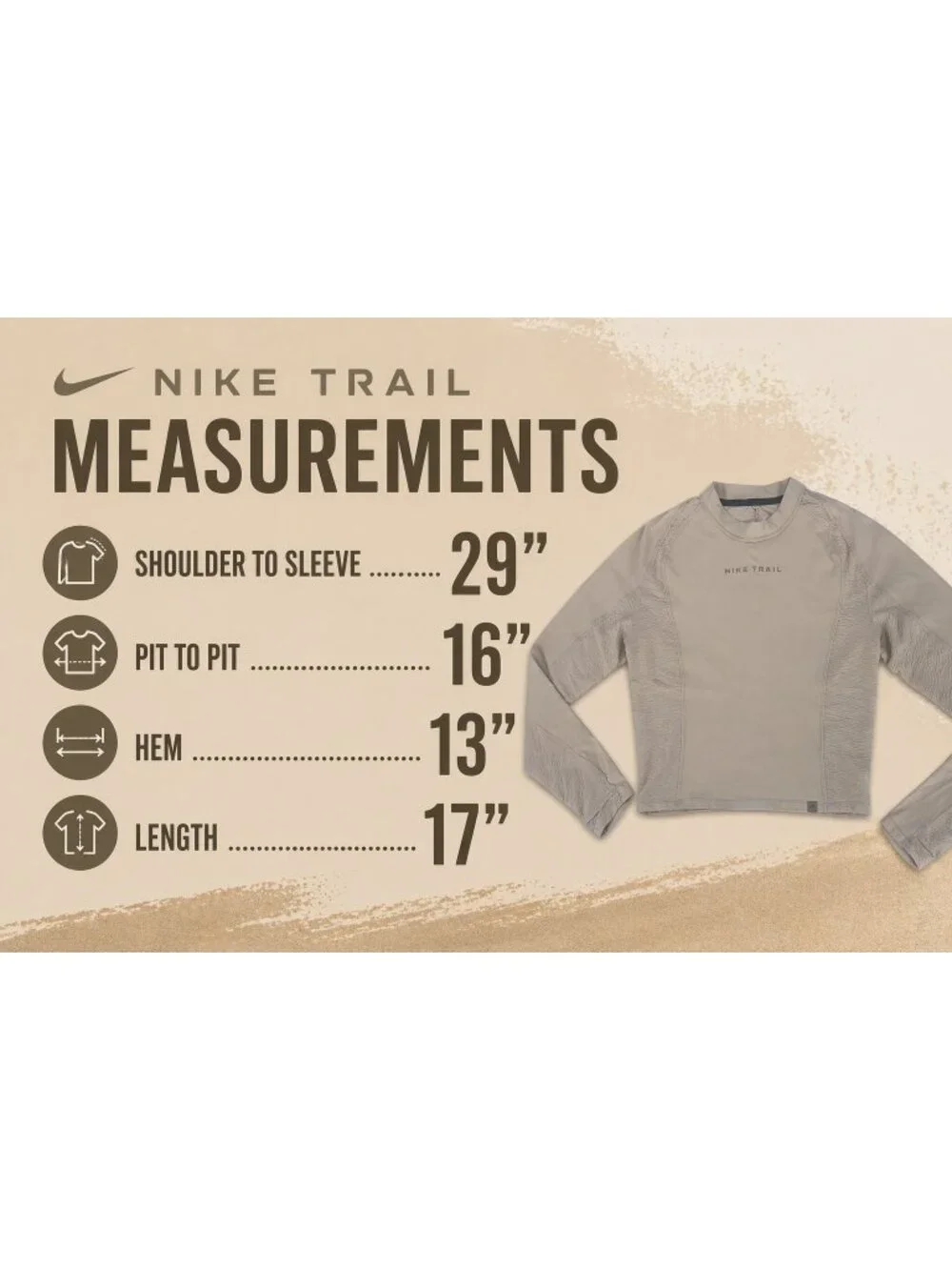 Nike Shirt Medium Beige Trail Dri-Fit Cropped Long Sleeve Running Gorpcore Top